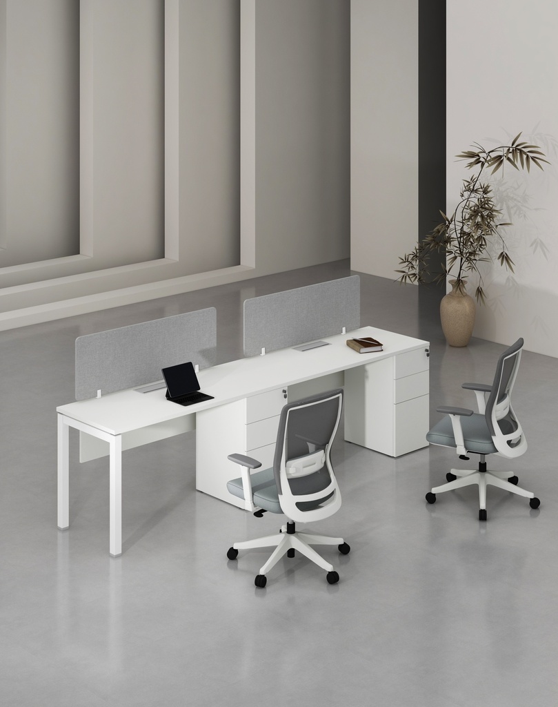 Base Series - Single Side WS (2pax) with 3D Pedestal (MF001 Moonlight White, 2800*600*750)