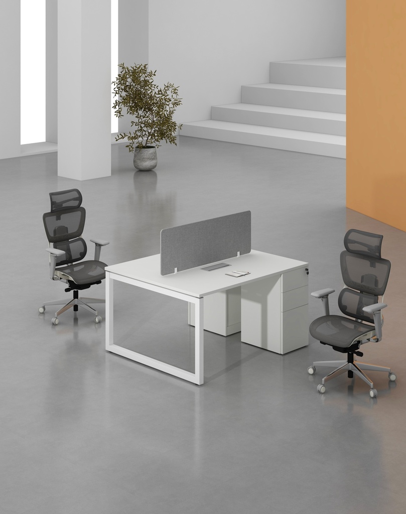 Base Series - Double Side WS (2pax) with 3D Pedestal (MF001 Moonlight White, 1400*1200*750)