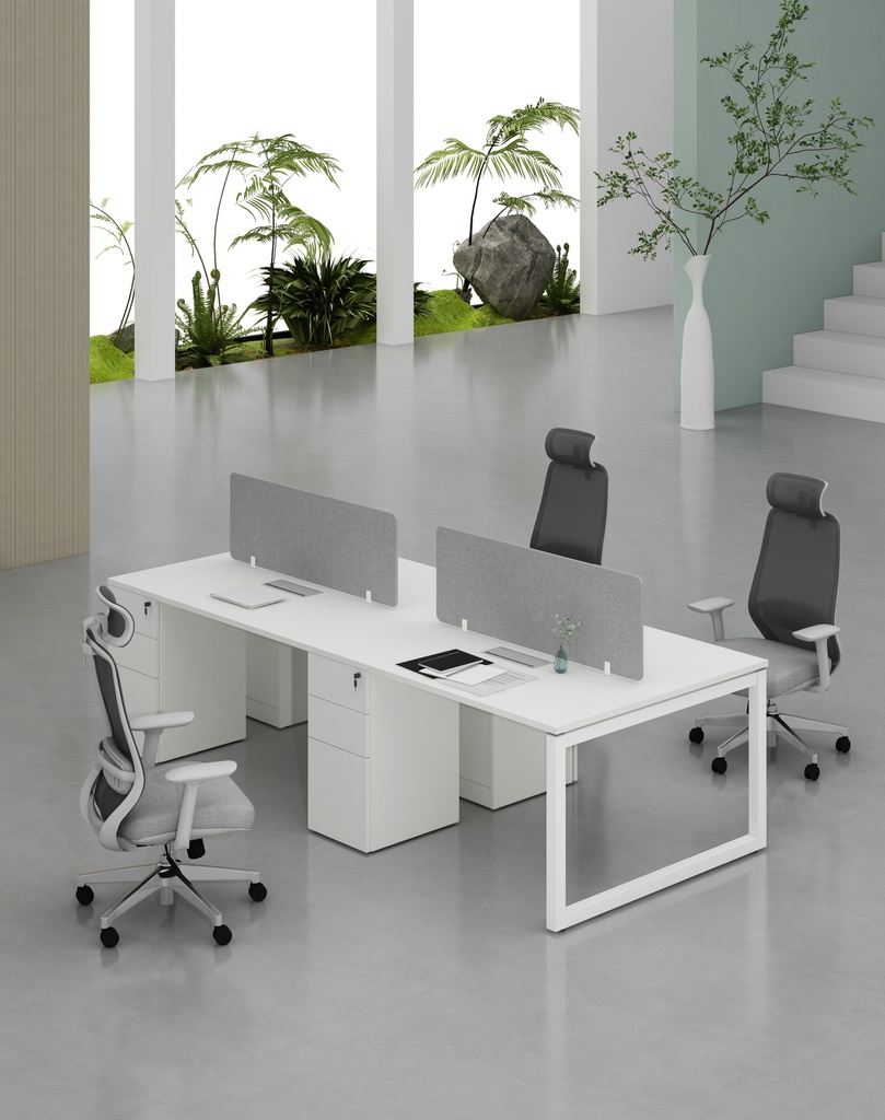 Base Series - Double Side WS (4pax) with 3D Pedestal (MF001 Moonlight White, 2800*1200*750)