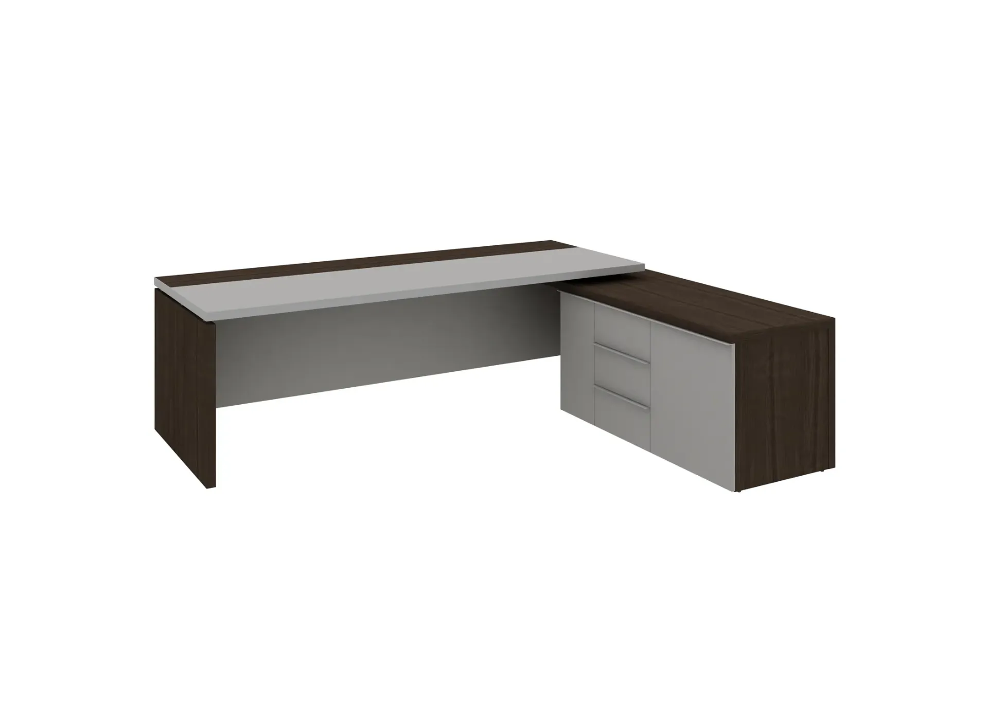 Bofei L-shaped Executive Table with Storage (MF006-Dark Walnut, Right Side)
