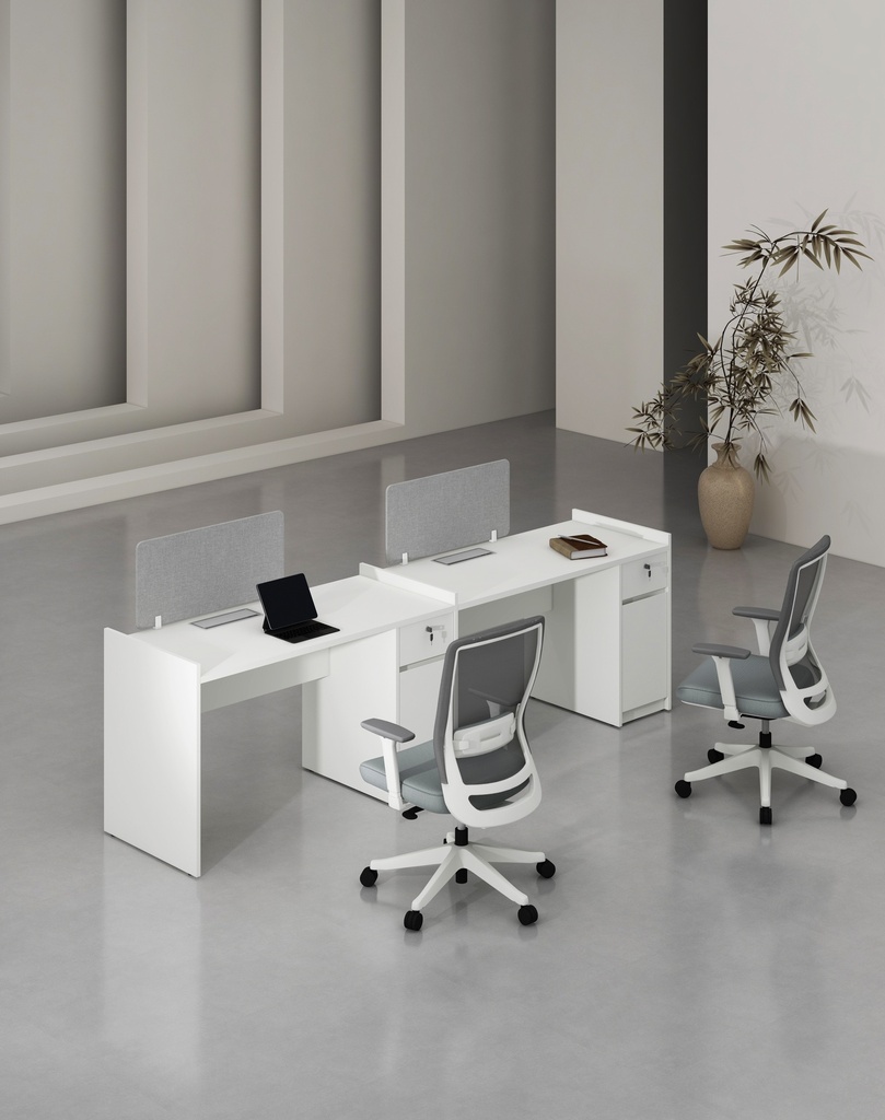 Feta Series - Single side workstation (Cluster of 2) with Pedestal having 1 drawer and 1 filing cabinet (MF001 Moonlight White, 2662*600*800)