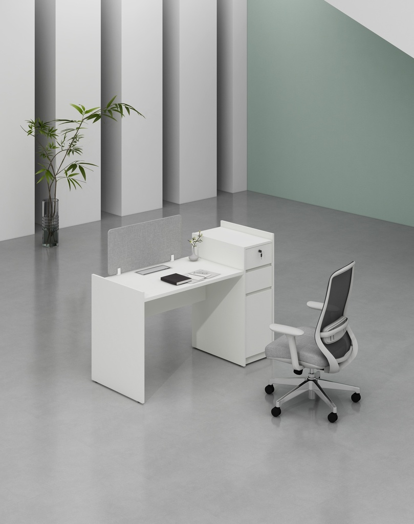 Feta Series- Single side one person workstation with Pedestal having 2 drawers and 1 filing cabinet (MF001 Moonlight White, 1340*600*982)