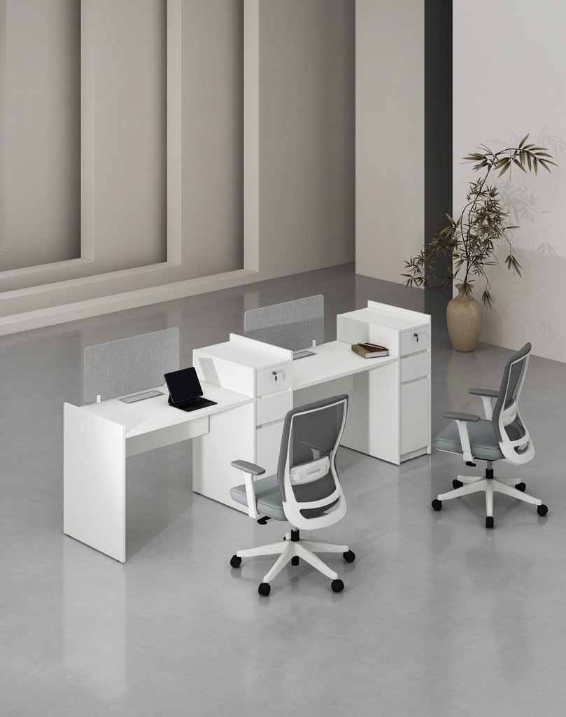 Feta Series - Single side workstation (Cluster of 2) with Pedestal having 2 drawers and 1 filing cabinet (MF001 Moonlight White, 2662*600*982)
